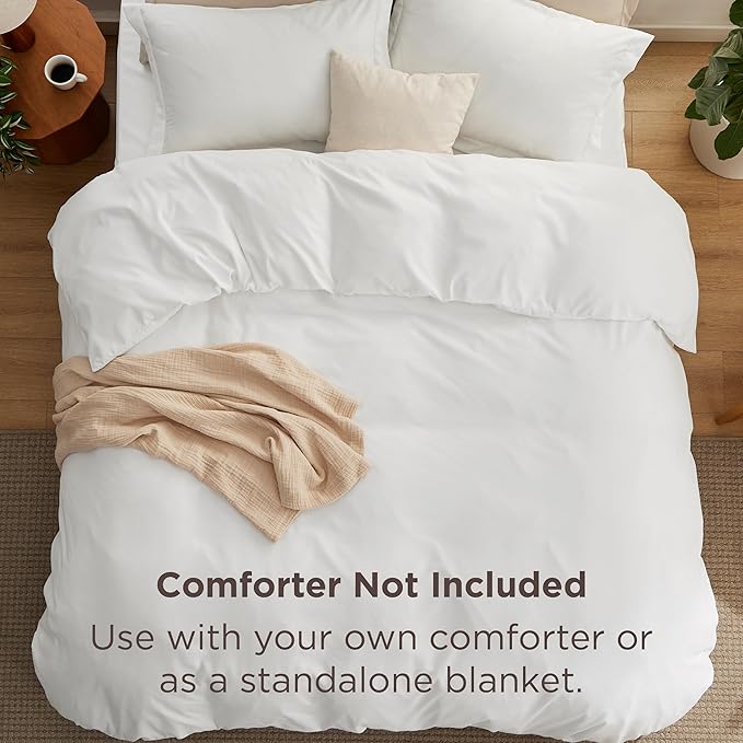 Bedsure Duvet Cover with Fitted Sheet Full - Deep Pocket, Hotel Luxury Soft Double Brushed Bedding Set with Zipper Closure, Includes 1 Duvet Cover, 1 Fitted Sheet, 2 Pillow Shams, NO Comforter, White