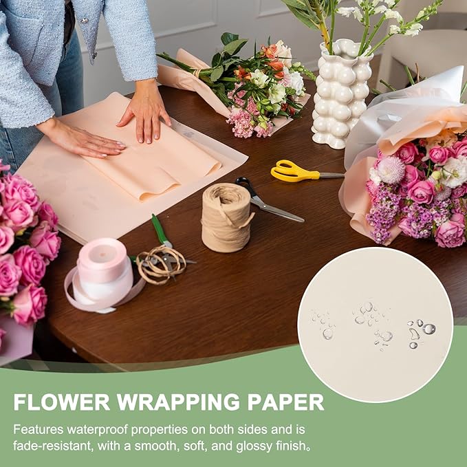 PATIKIL Flower Gift Wrapping Paper, 20 Sheets Gold Edge Waterproof Bouquet Paper Wrap Florist Supplies Packaging Floral Papers for Wedding DIY Craft Valentine Mother's Day, Gold
