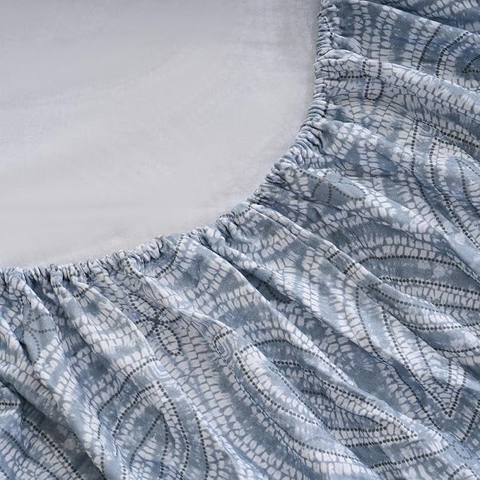 Zusbest King Size Sheets 100% Percale Cotton Grey Bed Sheet Set, Brushed Extra Softness, Breathable Luxury Flannel Like Sheets Modern Classic Navy Printed Deep Pocket Bed Set 17.5'' 4 Pcs