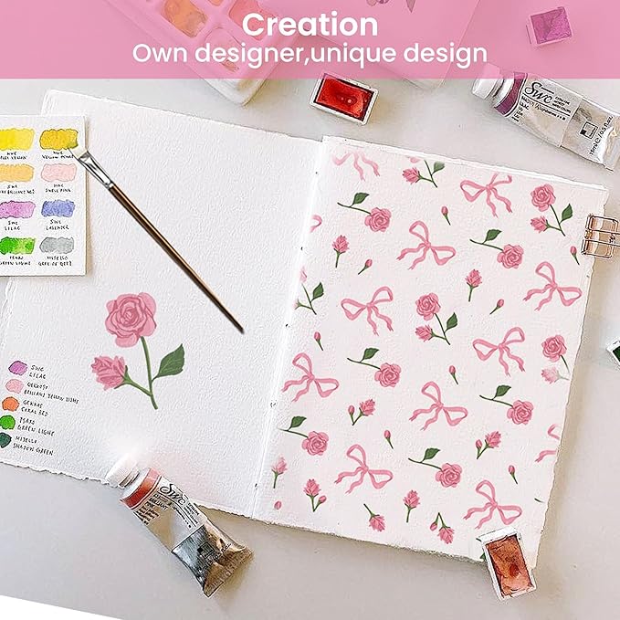 Softan Pink Floral King Bed Sheets, Cozy Microfiber Flower Printed Sheets with 15" Deep Pocket Fitted Sheet & Non-Slip Straps, Patterned Pink Rose - Bow Sheets & Pillowcase Set