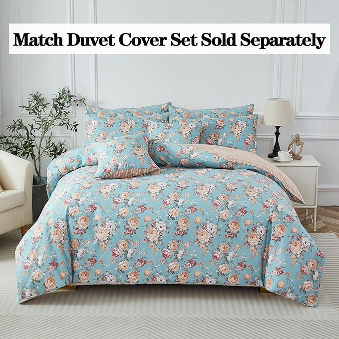 FADFAY Blue Vintage Floral Twin Size Sheets Set Premium 100% Cotton Shabby Rose Pattern Cottagecore Bedding Set Deep Pocket Sheets with 2 Pillowcases Luxury Breathable Soft 4Pcs, Twin Size