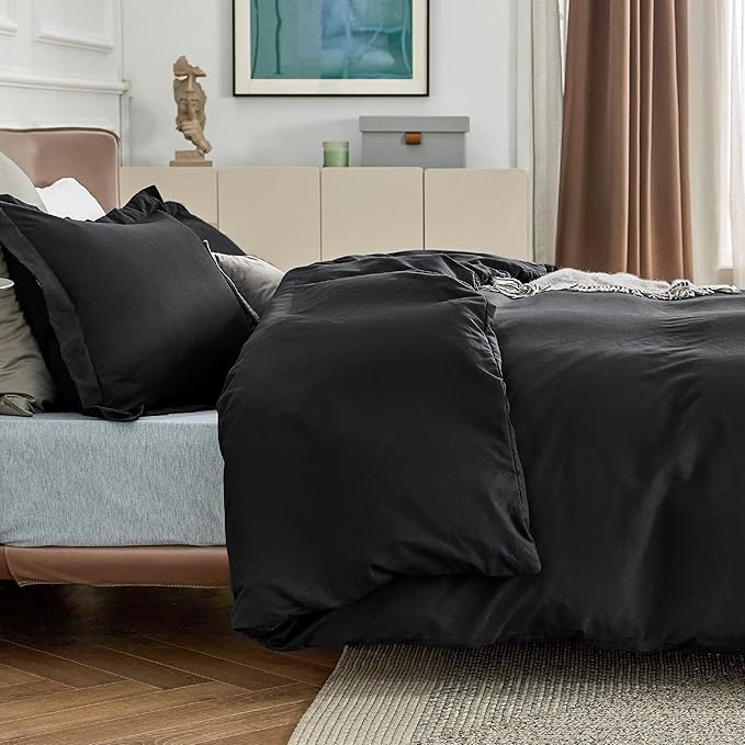 Bedsure Duvet Cover Queen Size - Soft Double Brushed Bedding Set for Kids & Adults, Zipper Closure, 3 Pieces, Includes 1 Duvet Cover (90"x90") & 2 Pillow Shams, NO Comforter, Black