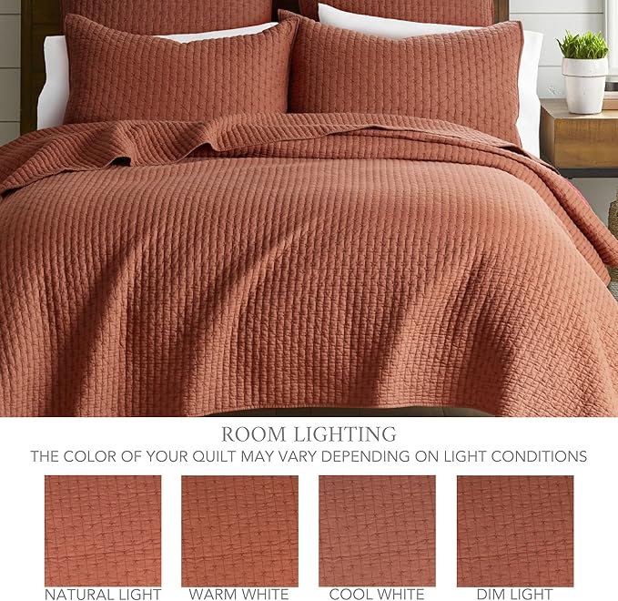 Levtex Home Cross Stitch Reversible Full Bedspread Set (100x104in) with 2 Pillow Shams (26x20in) - Stitch Texture - Adobe - 100% Cotton Full Size Bedspread Set - Lightweight, Soft, Pre-Washed