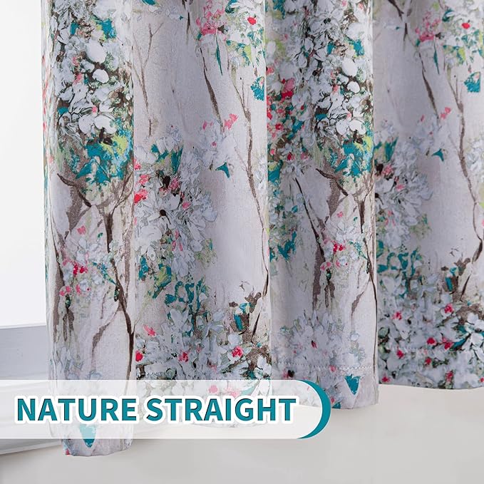 MYSKY HOME Floral Curtains 84 inches Long 2 Panels Pink and Blue Curtain Ink Vintage Flower Thermal Insulated Curtains for Bedroom Living Room Botanical Printed Grommet Privacy Protect Drapes