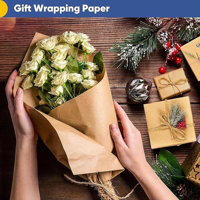 Vanhench 36"x 2400" (200') Large Brown Wrapping Easel Paper Roll, Bulletin Board Paper, Art Packing Moving Shipping Poster Thanksgiving Day Supplies, Crafting Drawing Table Runner 70GSM 55LB