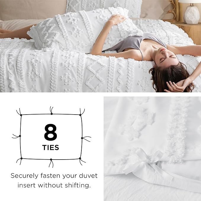 Bedsure Boho Duvet Cover Queen Size, Soft & Comfortable Elegant Design Boho Bedding for Decoration, Machine Washable Comforter Cover for All Seasons,Includes 1 Duvet Cover & 2 Pillow Shams,Olive Green