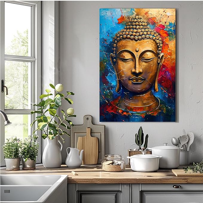 Golden Serenity Buddha Vintage Painting Wall Art Spirituality and Modern Art Wall Decor Adds Brilliance to Vibrant Home Decor 8x12in Frameless