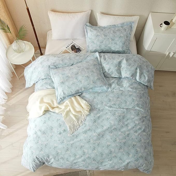 VM VOUGEMARKET Blue Floral Comforter Set Twin XL Soft Fluffy Bedding Set Vintage Garden Flower Comforter Botanical Bedding Comforter for Teen Girls Women All Season Comforter Set