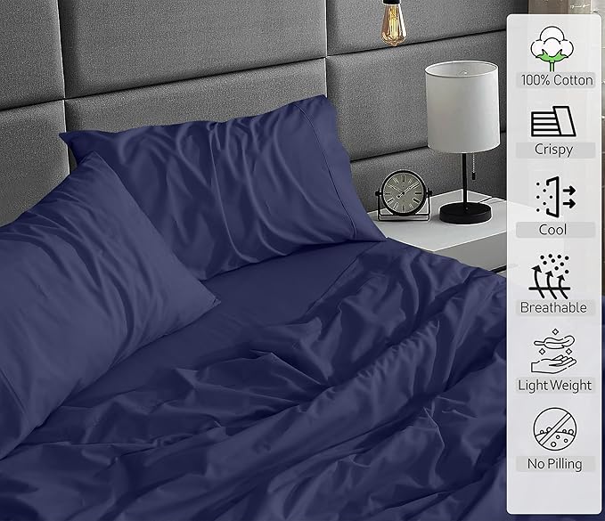 RUVANTI 100% Cotton Twin XL Sheet Sets, 3 Pieces, Soft & Breathable Percale Weave Bedding, Deep Pocket 16", Hotel Standard, Crisp Cool Feel, Durable, Perfect Size Dyed Sheets, Crown Blue