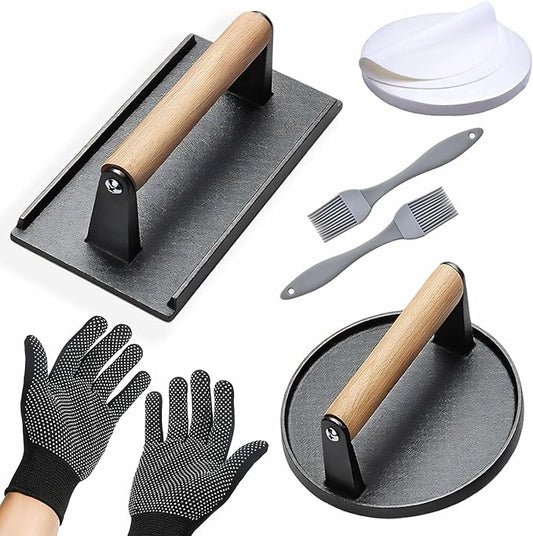 KUAWAK Smash Burger Press Kit 56 Pcs,grill press,7.9 Inch Cast iron hamburger smasher tool, Bacon Press,Burger Smasher for Grill and Griddle Accessories,Barbecues and Tailgates