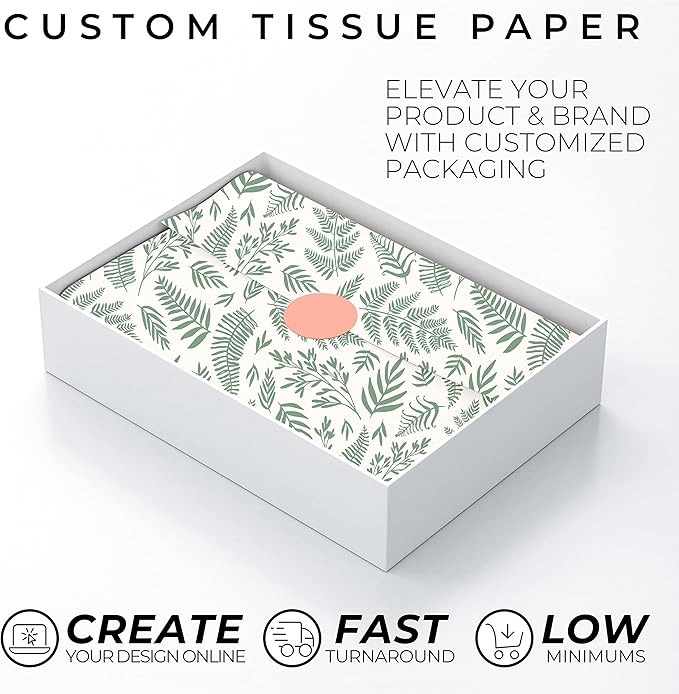 COACO Personalized Tissue Paper, Your Custom Design, Logo, or Text, Great for Holiday or Special Occasion, Small Business Packaging or Gift Wrapping, Gift Bags,30, 50, or 100 Count, Blush (20"x18")