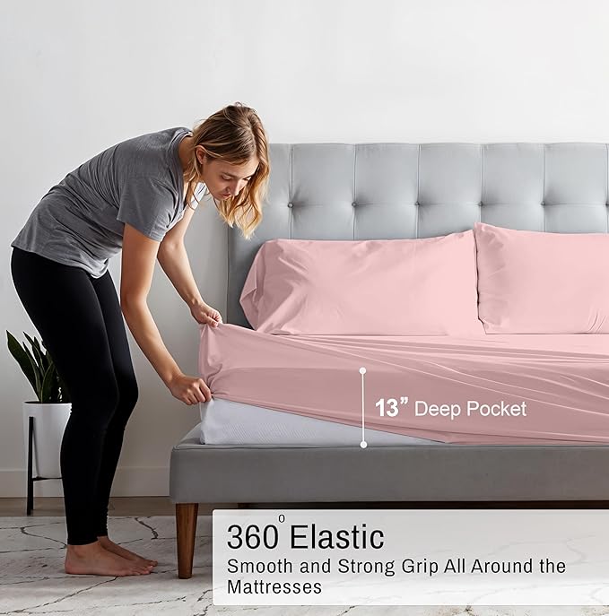 RUVANTI 100% Organic Cotton Sheets California King, Percale Weave, GOTS Certified, 4-Piece Set, Deep Pocket 13", Crisp & Breathable, Soft Durable Bedding, Sábanas Algodón Orgánico – Peach Skin