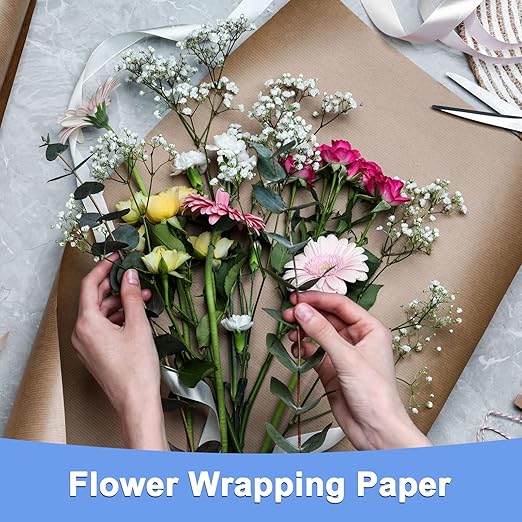 Double Sided Color Flower Wrapping Paper - 20 Sheet Waterproof Floral Bouquet Wrapping Paper Fits for Wedding Graduation Gifts - (22.8x22.8 Inch, Red/Gold)