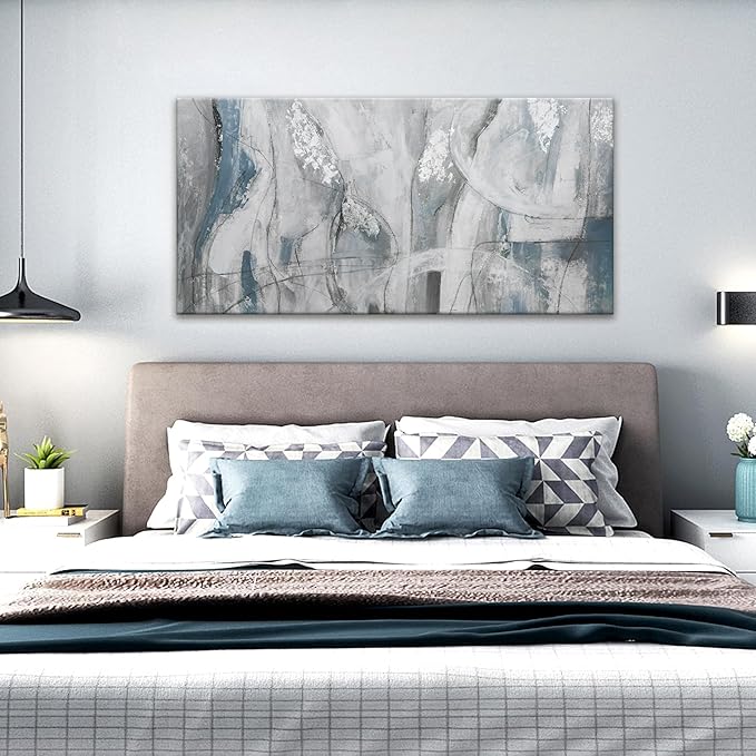 YISXINOAG Abstract Wall Art Ready To Hang White Wall Art Modern Fantasy Paintings Blue White Abstract Wall Decor Prints Canvas Art Wall Decor Painting For Bedroom Office Decoration 20" X 40"