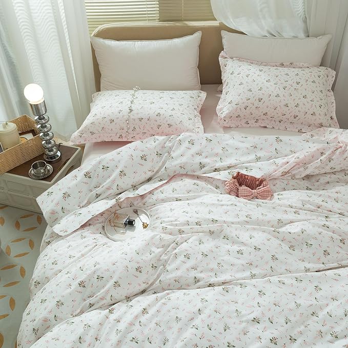 Pink Floral Comforter Set King Size Vintage Boho Floral Bedding Comforter Garden Style Aesthetic Flowers Comforter Set Fluffy Soft Cottagecore Bedding Farmhouse Botanical Comforter with 2 Pillowcases