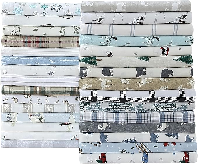 Eddie Bauer - Flannel Sheets King Size, Anti-Pilling & Wrinkle Resistant Cotton, Touchably Soft for All-Season Comfort - Bed Sheets with Matching Pillowcases & Fitted Sheet (Trail Stripe Grey)