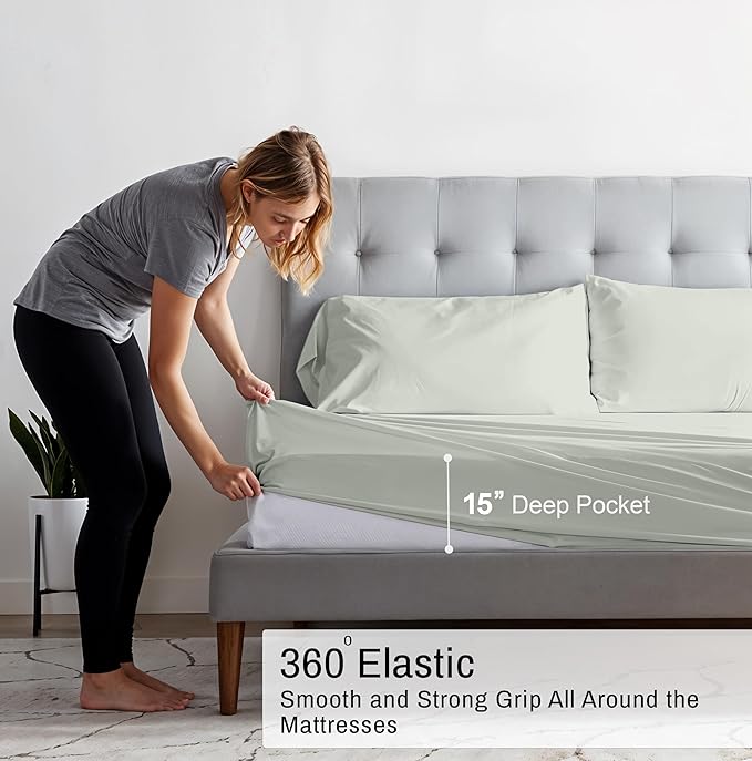 RUVANTI 100% Organic Cotton Sheets Queen Size, Percale Weave, GOTS Certified, 4-Piece Set, Deep Pocket 15", Crisp & Breathable, Soft Durable Bedding, Sábanas Algodón Orgánico – Mineral Gray
