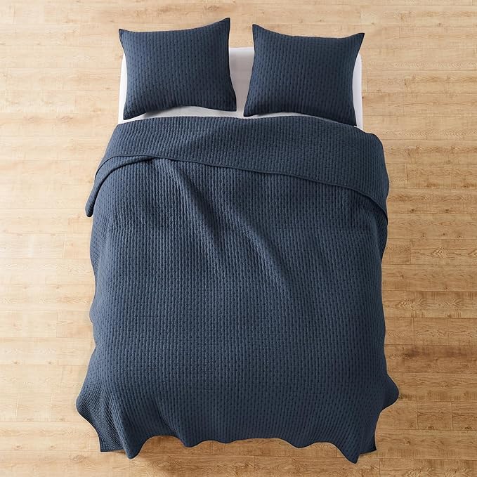 Levtex Home Cross Stitch Reversible Full/Queen Quilt Set (88x92in) with 2 Pillow Shams (26x20in) - Stitch Texture - Navy - Cotton Full/Queen Size Quilt Bedding Set - Lightweight, Soft, Pre-Washed