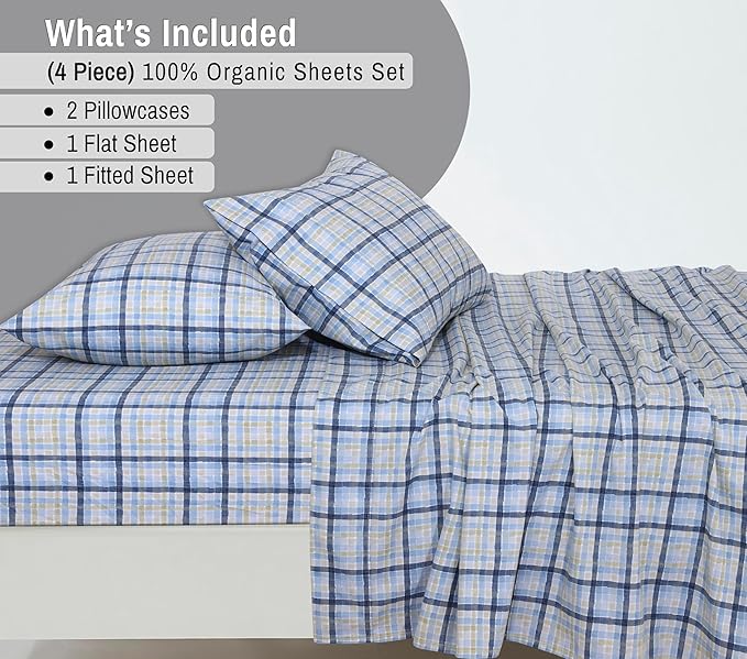 RUVANTI 100% Organic Cotton Sheets Full Size, Percale Weave, GOTS Certified, 4-Piece Set, Deep Pocket 15", Crisp & Breathable, Soft Durable Bedding, Sábanas Algodón Orgánico – Pastel Print