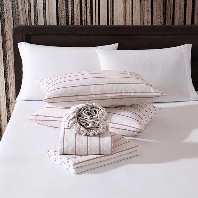 Eddie Bauer - Twin Bed Sheets, Cotton Flannel Bedding Set with Matching Pillowcase, Brushed for Extra Softness, Deep Pocket, Oeko-Tex Certified (Cooper Falls Red)