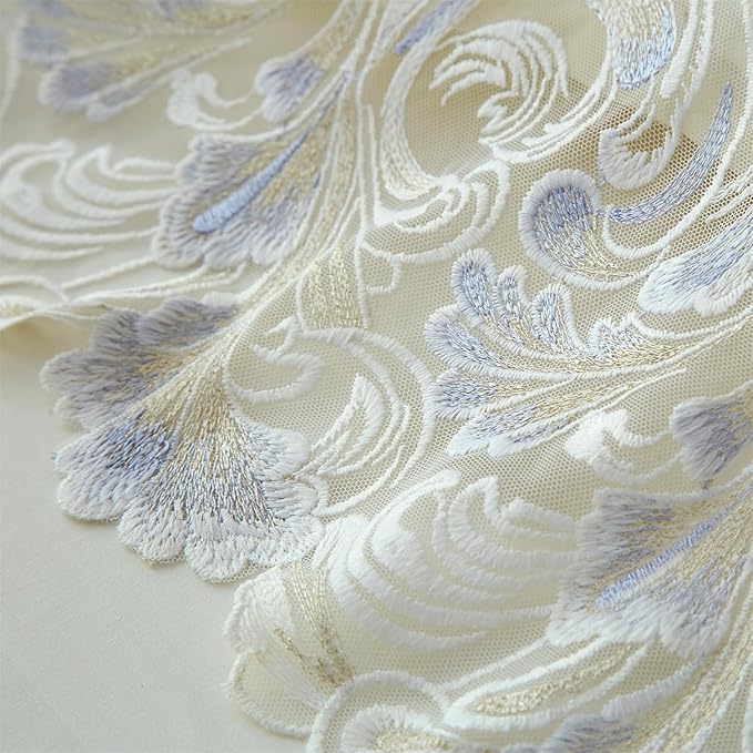 mixinni Luxury Satin Duvet Cover Set with Embroidery Lace, Silky Soft Bedding Set (1 Duvet Cover + 2 Pillowcases), Cream White - Elegant Bedroom Comforter Cover, Vintage Royal Style-Twin XL Size