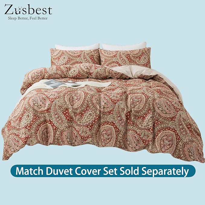 Zusbest California King Paisley Sheets 100% Cotton Burgundy Red Patterned Bed Sheet Set Luxury Soft Breathable Crispy Cooling Percale Printed Sheets 17.5 Inches Deep Pocket Boho Sheets, 4 Pieces