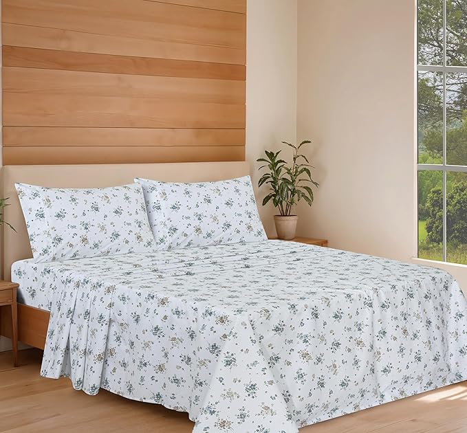 RUVANTI 100% Organic Cotton Sheets Split King, Percale Weave, GOTS Certified, 5-Piece Set, Deep Pocket 15", Crisp & Breathable, Soft Durable Bedding, Sábanas Algodón Orgánico – Halcyon