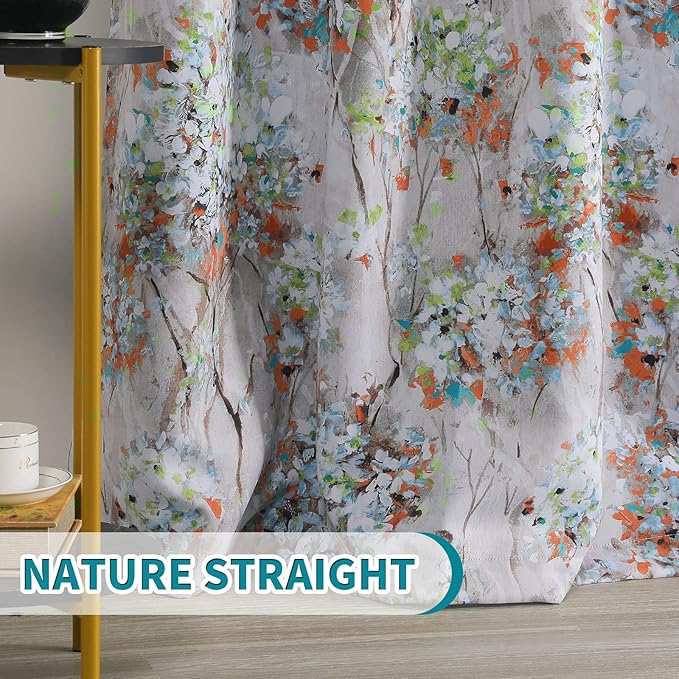 MYSKY HOME Floral Curtains 95 inch Length 2 Panels for Bedroom, Thermal Insulated Living Room Drapes, Vintage Flower Grommet Window Curtains, Orange and Green