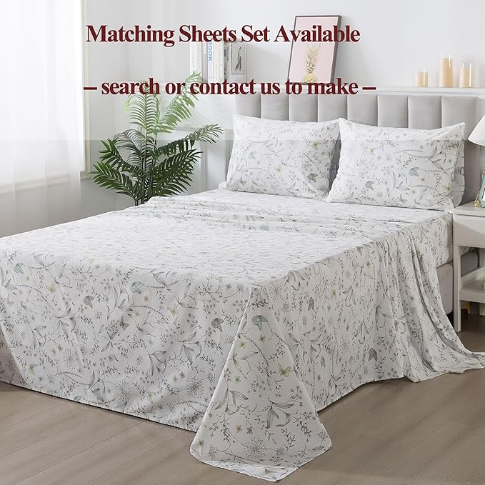 FADFAY Duvet Cover Set Full Colorful Butterfly Bedding Vintage Botanical Comforter Cover Set Shabby Branches Bedding 100% Cotton Ultra Soft Quilt Cover with Hidden Zipper Closure 3Pcs, Full Size