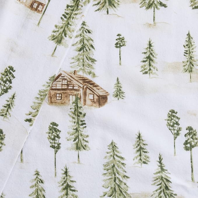 Market & Place 100% Cotton King Flannel Sheet Set | 4 Piece Deep Pocket Novelty Cozy Winter Bed Sheets | Double Brushed for Extra Softness & Comfort | Alpine Collection (King, Watercolor Forest)