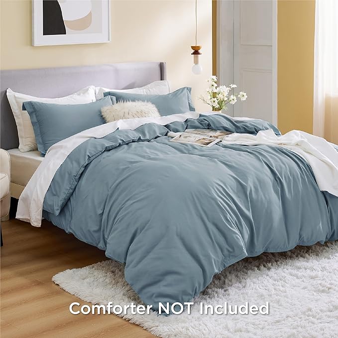 Bedsure Duvet Cover King Size - Soft Double Brushed Bedding Set for Kids & Adults, Zipper Closure, 3 Pieces, Includes 1 Duvet Cover (104"x90") & 2 Pillow Shams, NO Comforter, Mineral Blue