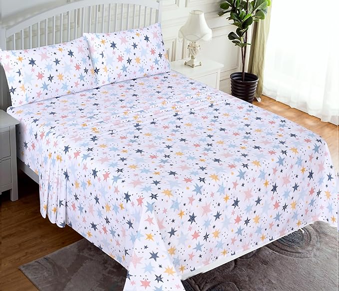 RUVANTI 100% Cotton Twin Sheets Set, 3 Pieces, Soft & Breathable Percale Weave Bedding, Deep Pocket 16", Hotel Standard, Crisp Cool Feel, Durable, Perfect Floral Bed Sheet, Fault Star