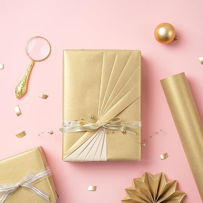 RUSPEPA Gold Matte Wrapping Paper, Jumbo Roll, Mint Green Solid Color Pearly-luster Paper Perfect for Wedding, Birthday, Valentine's Day, Christmas, Baby Shower, DIY Bouquet, 30 Inches X 32.8 Feet