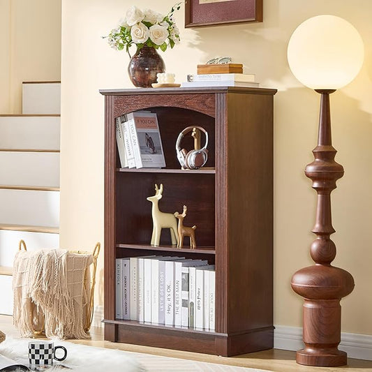 Small Bookshelf, 3 Tier Bookcase and Kids Bookshelf, Cherry Storage Cabinet with Wooden Cube Storage Organizer, Modern Book Shelf for Bedroom Furniture, Living Room, Office, Toy Organizer Cabinet
