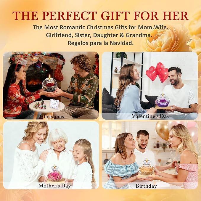 DEEMEI Gifts for Women Birthday Gifts for Women Preserved Real Rose in Glass Dome with Scented Fresh Flowers for Delivery Prime Eternal for Her Mom Grandma Wife Girlfriend Daughter, White