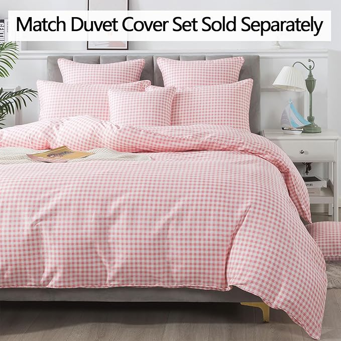 FADFAY Pink Plaid Cal King Size Sheets 100% Cotton Geometric Checker Bedding Teens Grid White Gingham Pattern College Bedding Deep Pocket Sheets with 2 Pillowcases Ultra Soft 4 pcs, Cal King Size