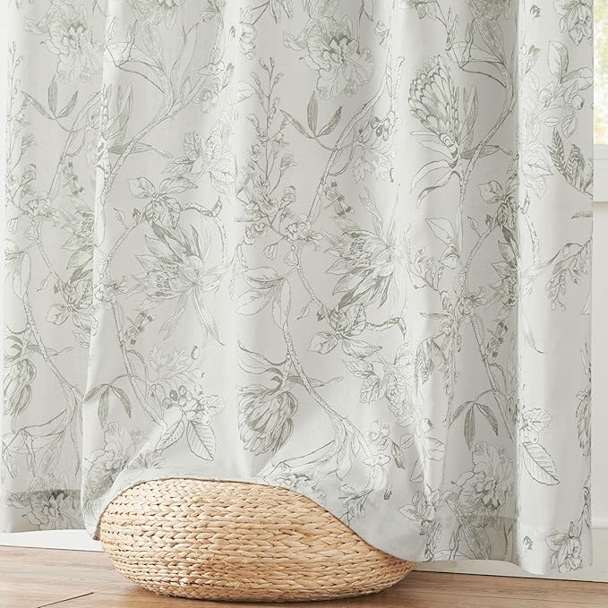jinchan Floral Curtains 108 Inch Length Charcoal Grey Flower Linen Farmhouse Curtain for Living Room French Country Vintage Curtain Rod Pocket Curtains Set 2 Panels Gray Floral Printed