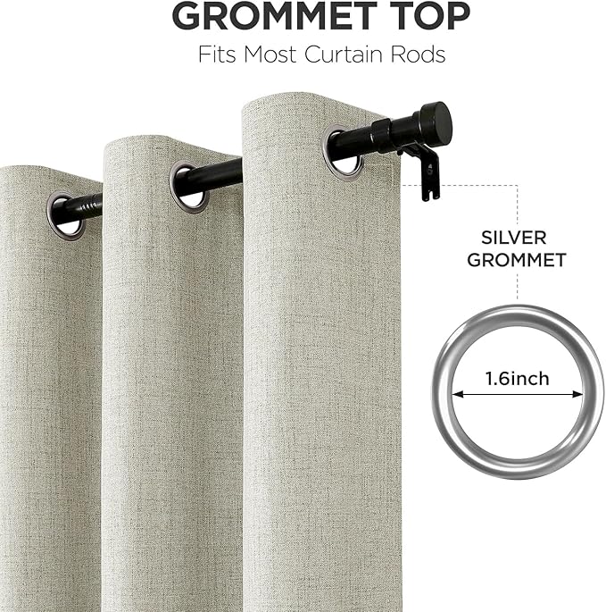Joydeco Blackout Curtains 108 Inches Long 2 Panels Burg, Room Darkening Curtains for Bedroom, 100% Black Out Textured Thermal Drapes Privacy Protection 2 Panels Set(W52 x L108 Inch, Light Beige)