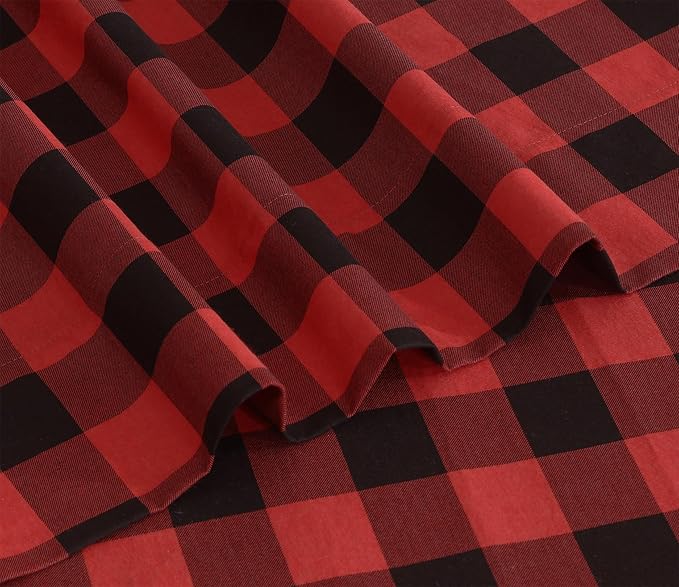 RUVANTI Flannel Sheets Twin Size - 100% Cotton Double Brushed Twin Sheets Set, Deep Pockets 16 Inches, All Seasons Breathable & Extra Soft Bed Sheets, Warm & Cozy, 3 Piece, Red & Black Plaid