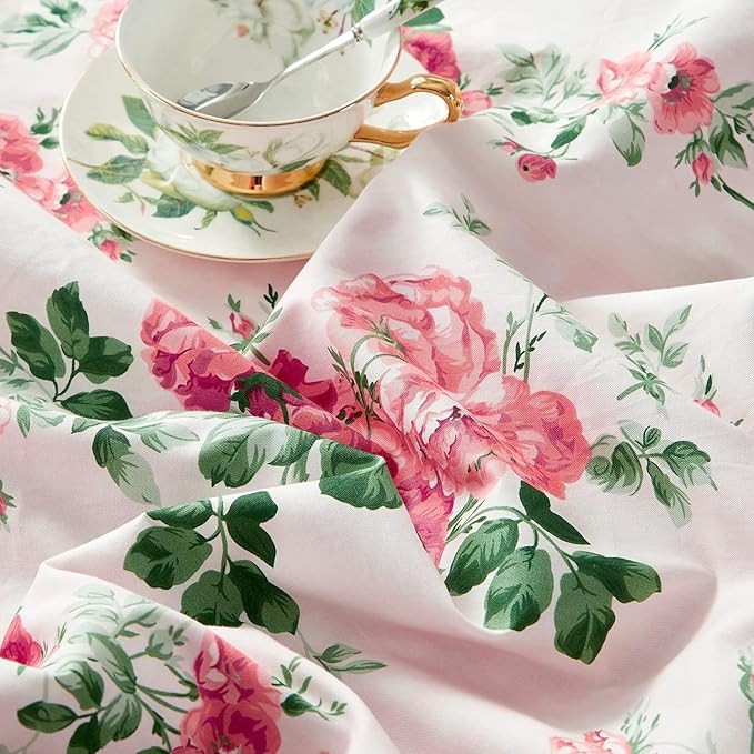 Rose Flower Duvet Cover Full Size Pink Floral Plaid Grid Duvet Cover 100% Microfiber Girls Flower Comforter Cover with Zipper Closure Vintage Country Bedding Botanical Floral Comforter Cover Full