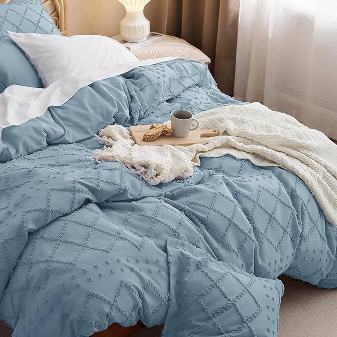 Bedsure Boho Duvet Cover Full Size - Mineral Blue Breathable & Soft Boho Bedding, Machine Washable Comforter Cover for All Seasons, Includes 1 Duvet Cover 80"x90" with 2 Pillow Shams & Zipper Closure