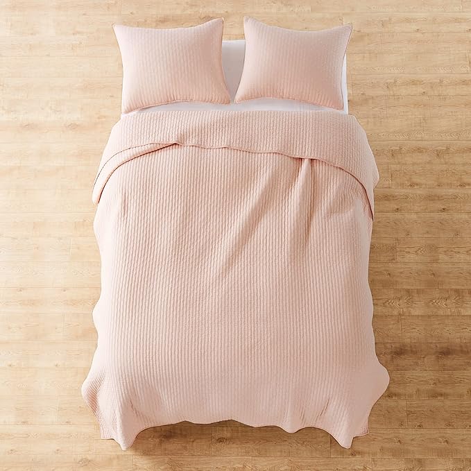 Levtex Home Cross Stitch Blush Bedspread Set - Full Bedspread, 2 Shams - Cotton, 3 Pieces