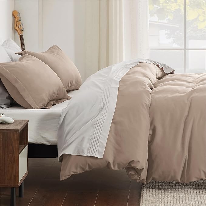Bedsure Duvet Cover King Size - Soft Double Brushed Bedding Set for Kids & Adults, Zipper Closure, 3 Pieces, Includes 1 Duvet Cover (104"x90") & 2 Pillow Shams, NO Comforter, Khaki