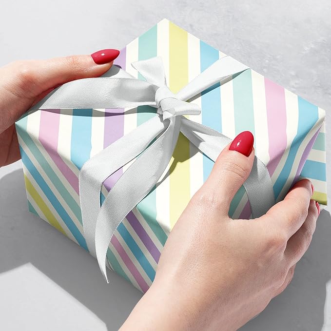 Jillson Roberts Bulk Gift Wrap, Everyday Gift Wrapping Supplies, Pastel Stripe, 1/4 Ream 208 feet x 30 inches