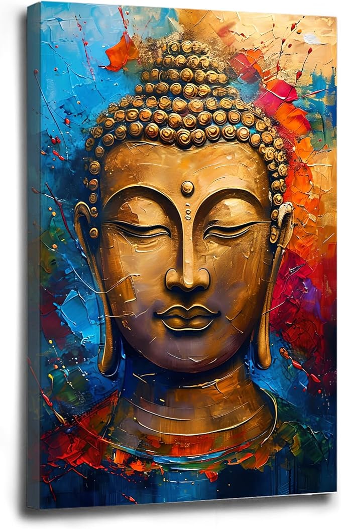 Golden Serenity Buddha Vintage Painting Wall Art Spirituality and Modern Art Wall Decor Adds Brilliance to Vibrant Home Decor 12x18in Wood Framed