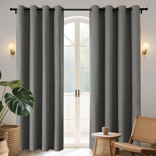 Joydeco Blackout Curtains 90 Inches Long 2 Panels Burg, Room Darkening Curtains for Bedroom, 100% Black Out Textured Thermal Drapes Privacy Protection 2 Panels Set(W52 x L90 Inch, Grey)