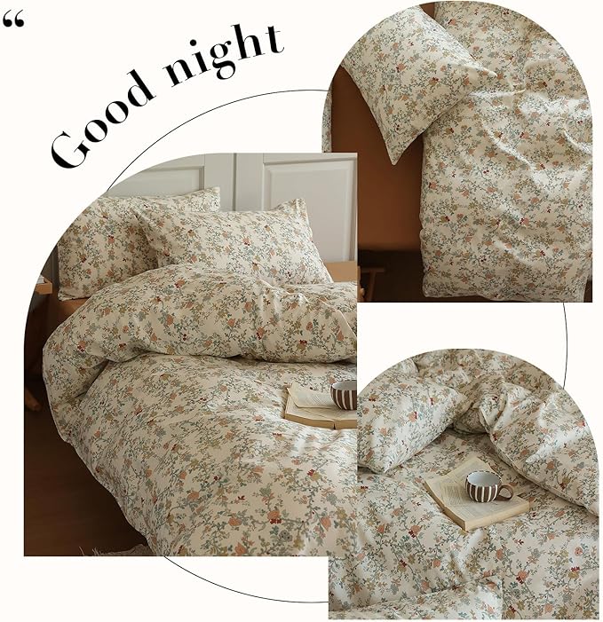 LifeTB Vintage Flower Duvet Cover Set Twin 100% Cotton Botanical Floral Duvet Cover Chic Branches Floral Bedding Set Flower Blossom Comfoter Cover with Zipper Ties Cottagecore Bedding Set