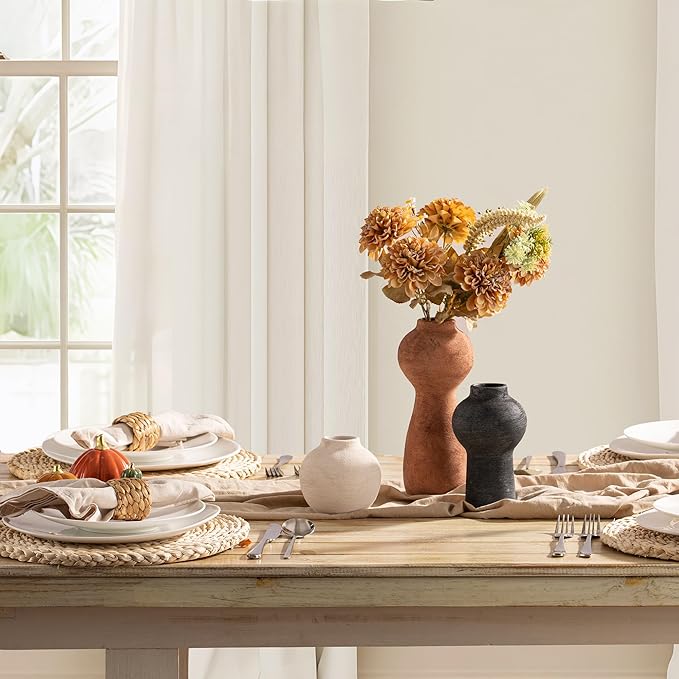 Ceramic Vase Home Table Decor - Flower Vase Set of 3 Living Room Kitchen Decorations Farmhouse Modern Rustic Vases Decorative Centerpiece for Shelf Bedroom Office Bathroom Dining Coffee Desk