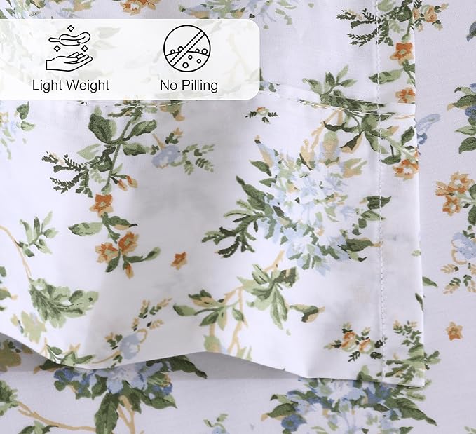 RUVANTI 100% Cotton King Size Sheets Set, 4 Pieces, Soft & Breathable Percale Weave Bedding, Deep Pocket 16", Hotel Standard, Crisp Cool Feel, Durable, Perfect Floral Bed Sheet, Heritage