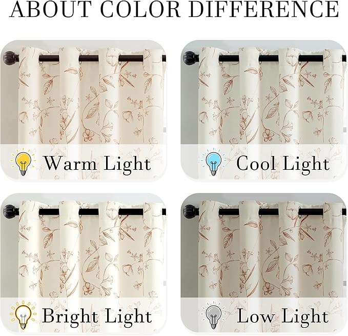 ChrisDowa Beige 100% Blackout Floral Curtains 84 Inches Long 2 Panels for Bedroom Living Room Brown Flower Patterned Room Darkening Thermal Insulated Soundproof Grommet Window Treatments Drapes,52X84